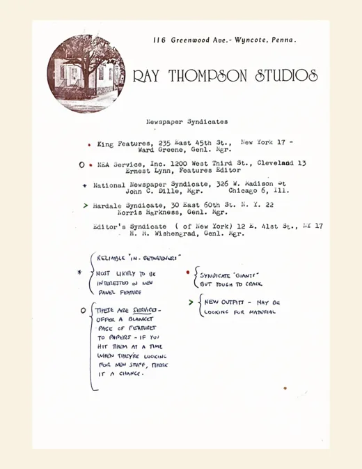 Ray Thompson Studios — list with annotations
